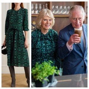 Silk! Cefinn Loella Printed Silk Crepe De Chine Midi
Dress - Green